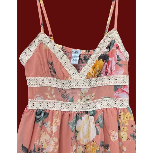 Rue 21 - Women's Summer Sleeveless High Low Hem Ruffle Floral Dress - Pink - S - Picture 13 of 16